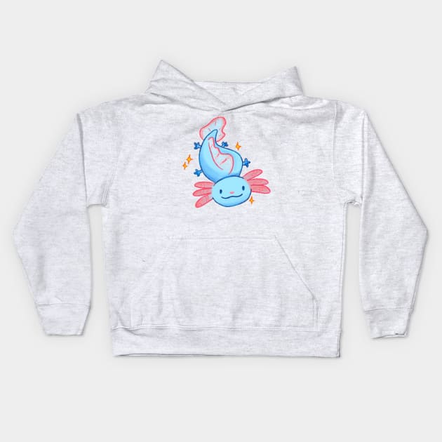 Blue and pink axolotl Sobre Alba Kids Hoodie by Sobre Alba